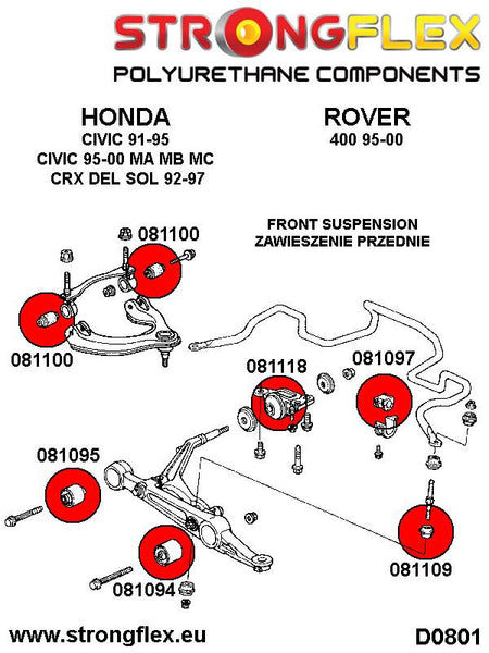 Silentblock del brazo superior delantero SPORT Acura Integra DB6 DC1 DC2 (081100A)
