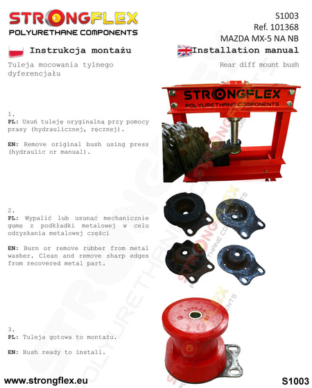 Manguito de montaje del diferencial trasero Mazda MX-5 Miata Roadster (101368B)
