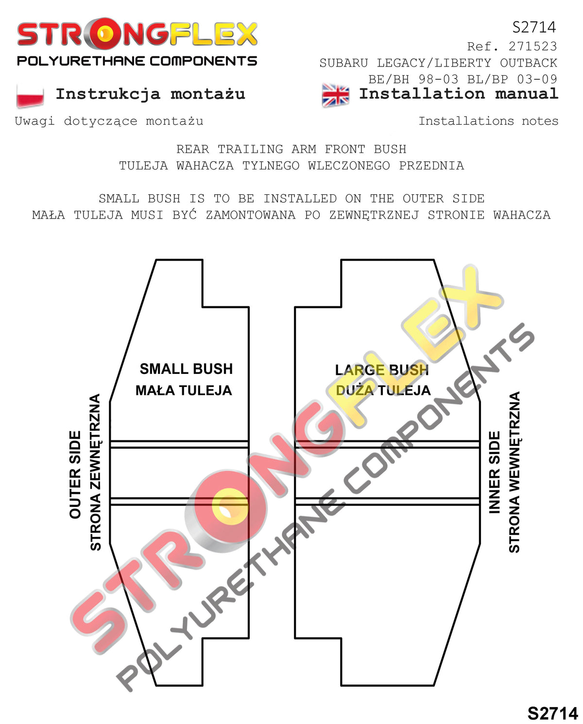 Silentblock delantero del brazo tirado trasero Subaru Legacy Outback Baja (271523B)