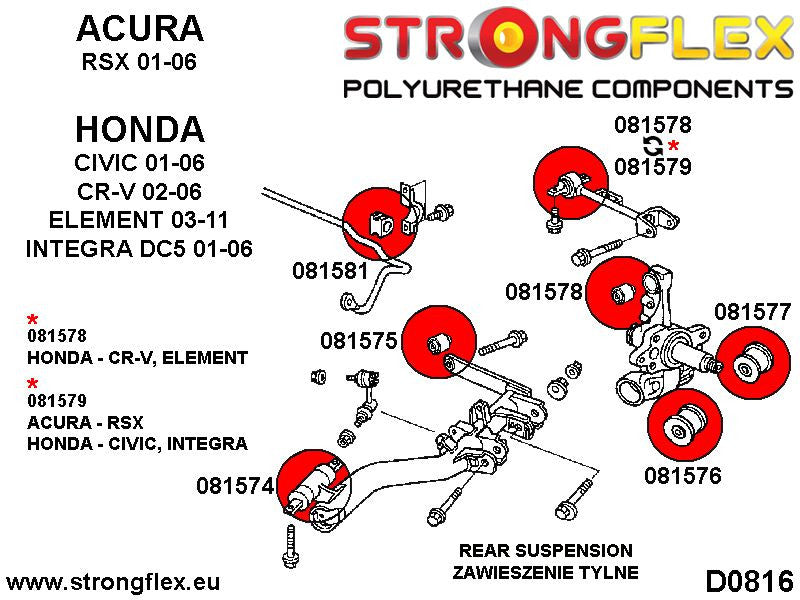 Silentblock delantero del brazo inferior trasero Acura RSX DC5 EP3 DC5 RD4 (081574B)
