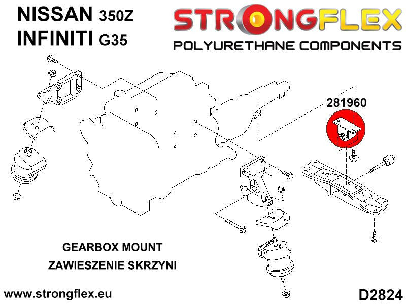 Soporte de la caja de cambios tipo dog bone Nissan 350Z Z33 G35 V35 G (281960B)