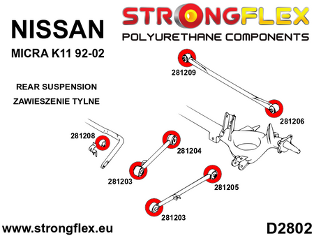Kit de silentblock de suspensión trasera SPORT Nissan Micra K11 (286056A)