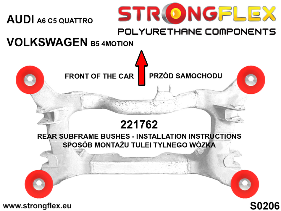 Silentblock del puente trasero 59mm SPORT Audi A6 C5 B5 Quattro 4Motion S6 (221762A)
