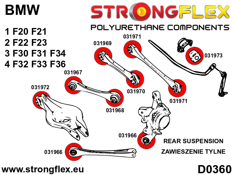 Rear trailing arm bush SPORT - BMW > Serie 1 > II  F20 / F21 > F20 F21  RWD|BMW > Serie 3 > VI  F30 / F31 / F34 / F80 > F30 / F31 / F34  RWD|BMW > Serie 2 > I  F22 / F23 / F87 > F22 F23  RWD|BMW > Serie 4 > I  F32 / F33 / F36 / F82 / F83 > F32 / F33 / F36