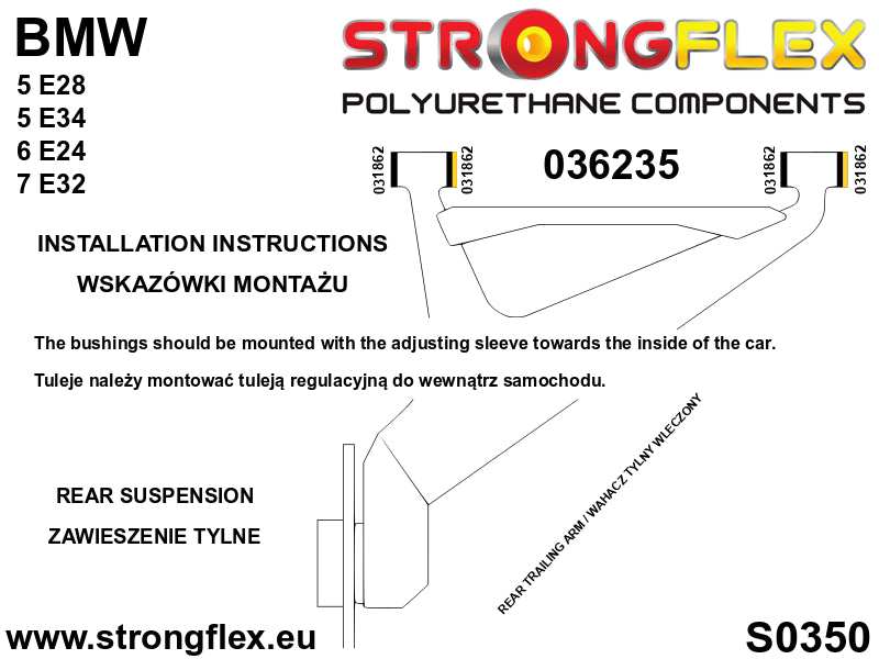 Rear trailing arm bush kit eccentric SPORT - BMW > Serie 5 > II  E28|BMW > Serie 5 > III  E34|BMW > Serie 6 > I  E24 > E24 |BMW > Serie 7 > II  E32|BMW > Serie 7 > I  E23 > E23