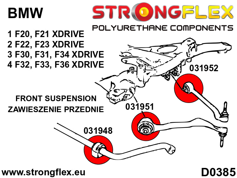 Front suspension - front bush SPORT - BMW > Serie 1 > II  F20 / F21 > F20 F21  XDRIVE|BMW > Serie 2 > I  F22 / F23 / F87 > F22 F23  XDRIVE|BMW > Serie 3 > VI  F30 / F31 / F34 / F80 > F30 / F31 / F34  XDRIVE|BMW > Serie 4 > I  F32 / F33 / F36 / F82 / F83 >