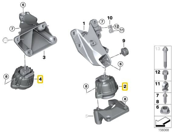 Aluminium engine mounts BMW E8X, E9X (not M models)