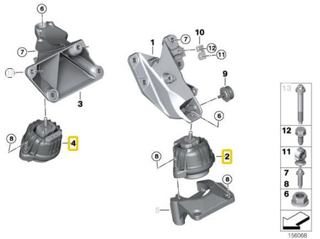 Aluminium engine mounts BMW E8X, E9X (not M models)