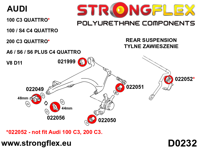 Silentblock delantero del brazo inferior trasero 44mm SPORT Audi V8 D11 C3 (022056A)