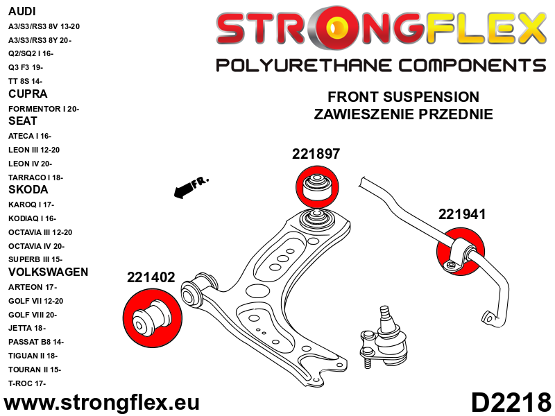 Silentblock trasero del brazo inferior delantero 65 mm SPORT Audi A3 8V 2K (221897A)