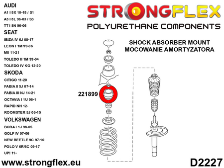 Silentblock de soporte superior del amortiguador delantero Audi A3 8L 8N 8X (221899B)
