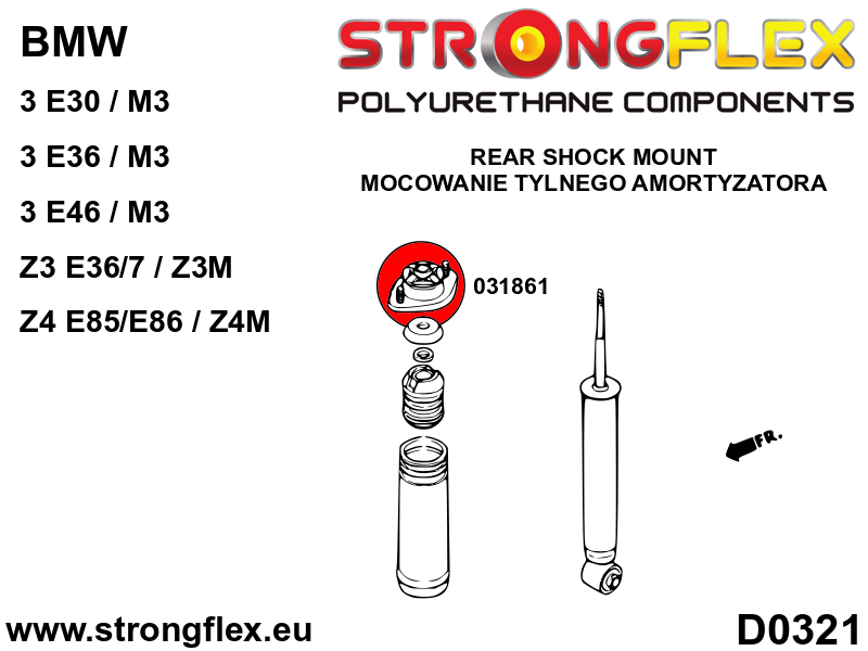 Soporte del amortiguador trasero SPORT BMW Serie 3 E30 E36 M3 E46 E85 E86 (031861A)