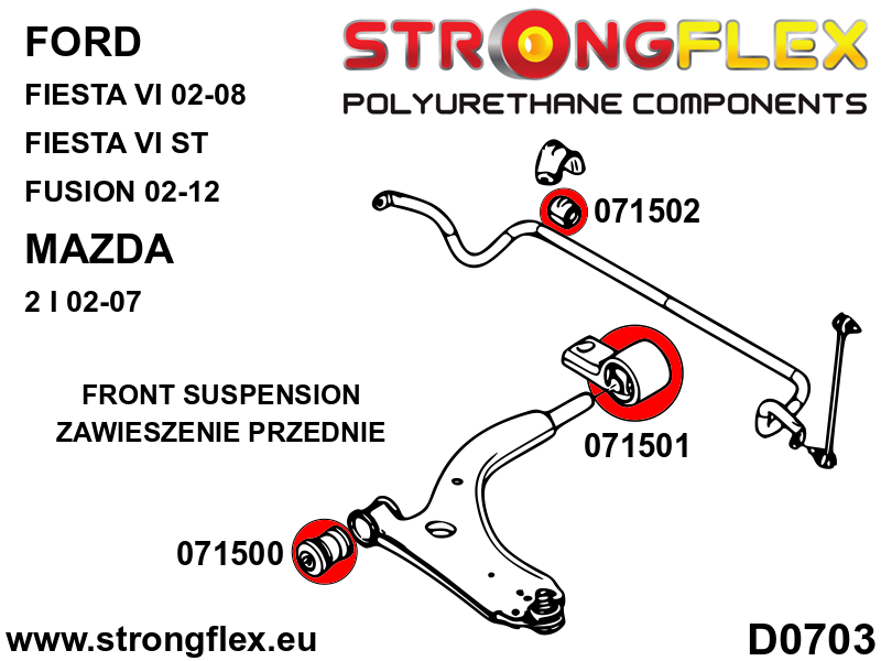 Silentblock de horquilla delantera delantero Ford Fiesta MK6 Fusion 2 Demio (071500B)