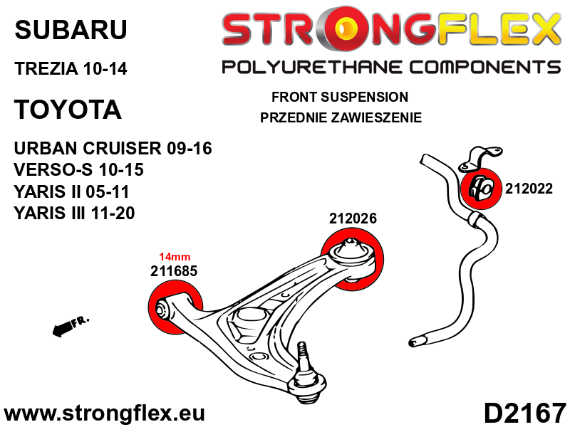 Silentblock de horquilla delantera trasera Subaru Trezia P9 P13 Yaris (212026B)