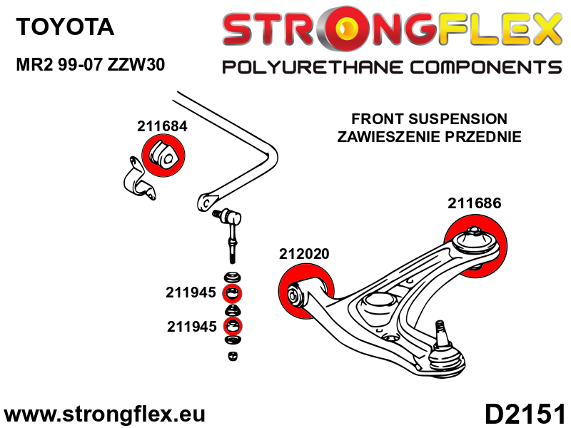 Silentblock del enlace estabilizador delantero Toyota MR2 W30 E80 AE85 AE86 (211945B)