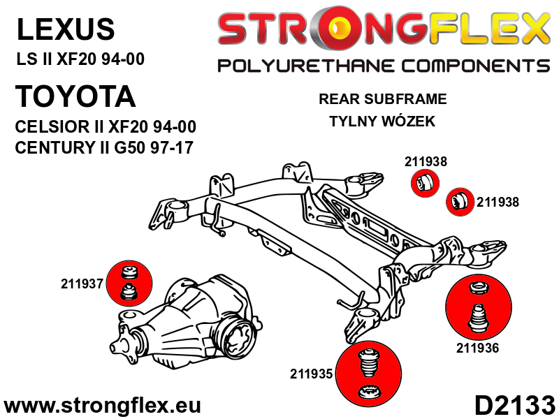 Kit de montaje del eje trasero Lexus LS XF20 Century II 97-17 Celsior (216253B)