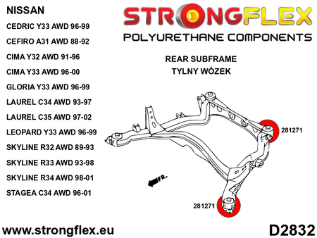 Kit de silentblocks del subchasis trasero AWD Nissan Skyline R32 R33 R34 (286205B)