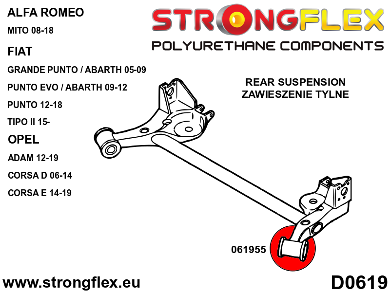 Silentblock del eje trasero 69,5 mm SPORT Alfa Romeo Mito type 955 S07 X15 (061955A)
