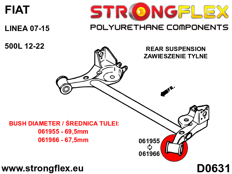 Silentblock del eje trasero 69,5 mm SPORT Alfa Romeo Mito type 955 S07 X15 (061955A)