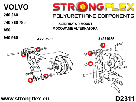 Silentblock del soporte del alternador 27,5mm SPORT Volvo Serie 200 FWD AWD (231955A)