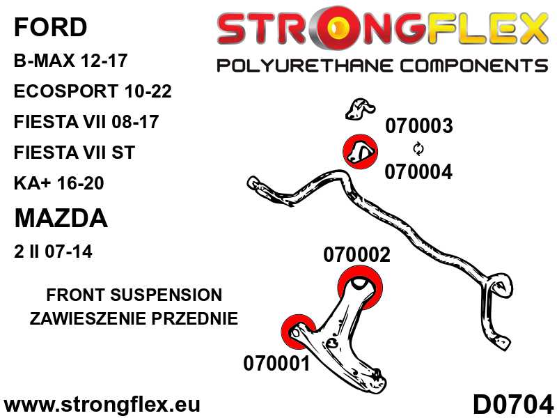 Silentblock de horquilla delantera delantero SPORT Ford Fiesta MK7 2 Demio (070001A)