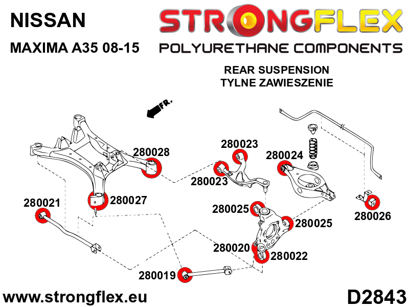 Silentblock delantero del subchasis trasero SPORT Nissan Maxima A35 (280027A)