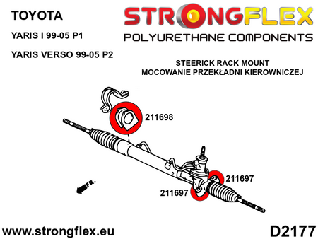 Silentblock de la cremallera de dirección Toyota Yaris P1 Yaris Verso  P2 (211697B)