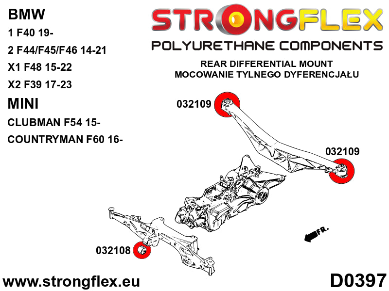 Rear diff mount - front bush SPORT - Mini > Mini F54 Clubman / F60 Countryman  > F54 / F60 ALL4|BMW > Serie 1 > III  F40 > F40 XDRIVE|BMW > Serie 2 > I  F44 / F45 / F46 > F44/F45/F46 XDRIVE|BMW > X1 > II  F48 > F48 XDRIVE|BMW > X2 > I  F39 > F39 XDRIVE