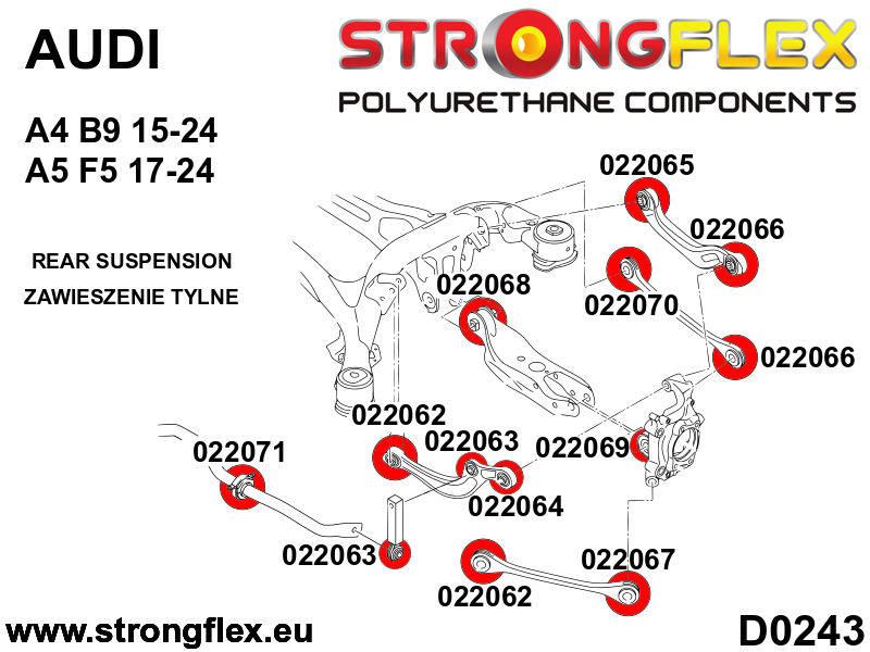 Silentblock de horquilla trasera interno SPORT Audi A4 B9 F5 FWD Quattro S4 (022062A)