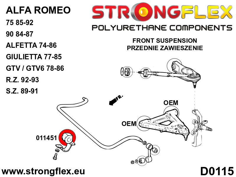 Silentblock de la barra estabilizadora delantera SPORT Alfa Romeo 75 GTV6 (011451A)