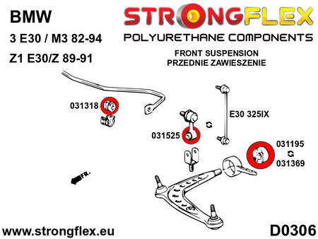 Silentblock del enlace estabilizador delantero SPORT BMW Serie 3 E30 E36 (031525A)