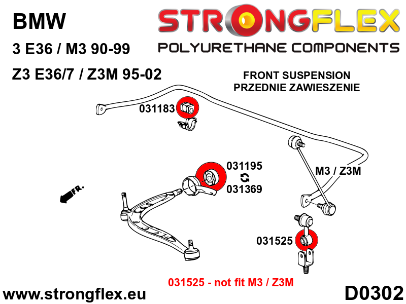 Silentblock del enlace estabilizador delantero SPORT BMW Serie 3 E30 E36 (031525A)