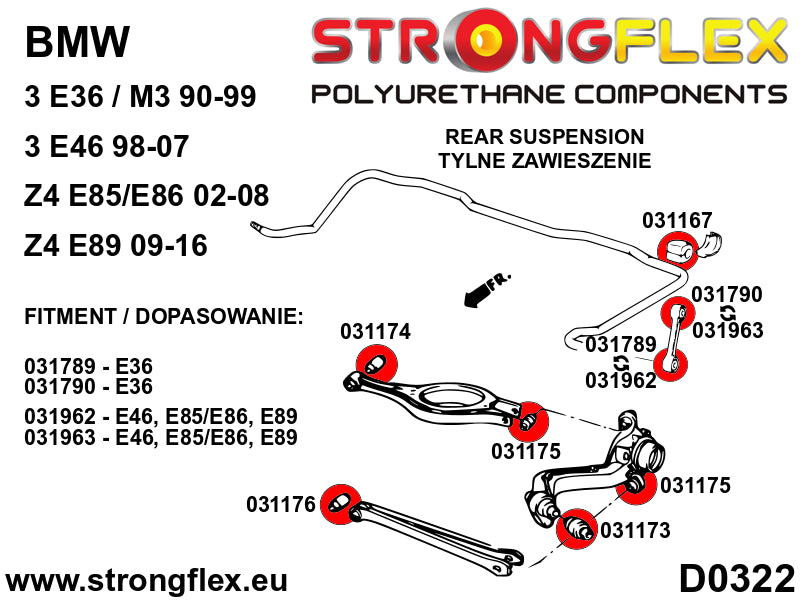 Rear suspension bush kit SPORT - BMW > Serie 3 > IV  E46 > E46  rwd|BMW > Serie 3 > IV  E46 > E46  xi / xd|BMW > Serie 3 > IV  E46 > E46  Compact|BMW > Z4 > I  E85 / E86 > E85 / E86 |BMW > Z4 > II  E89