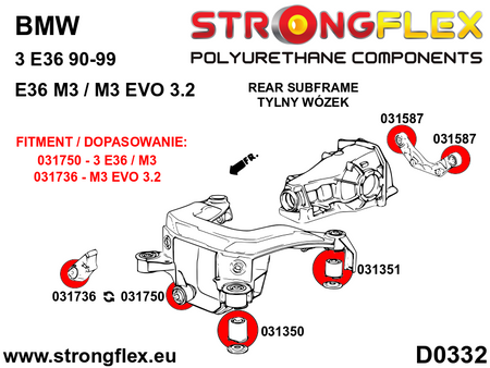 Manguito de montaje del diferencial trasero trasero BMW Serie 3 E36 M3 (031587B)