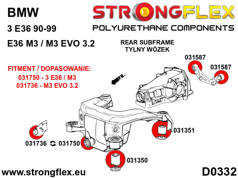 Rear beam mounting bush kit SPORT - BMW > Serie 3 > III  E36 > E36  M3|BMW > Serie 3 > III  E36 > E36