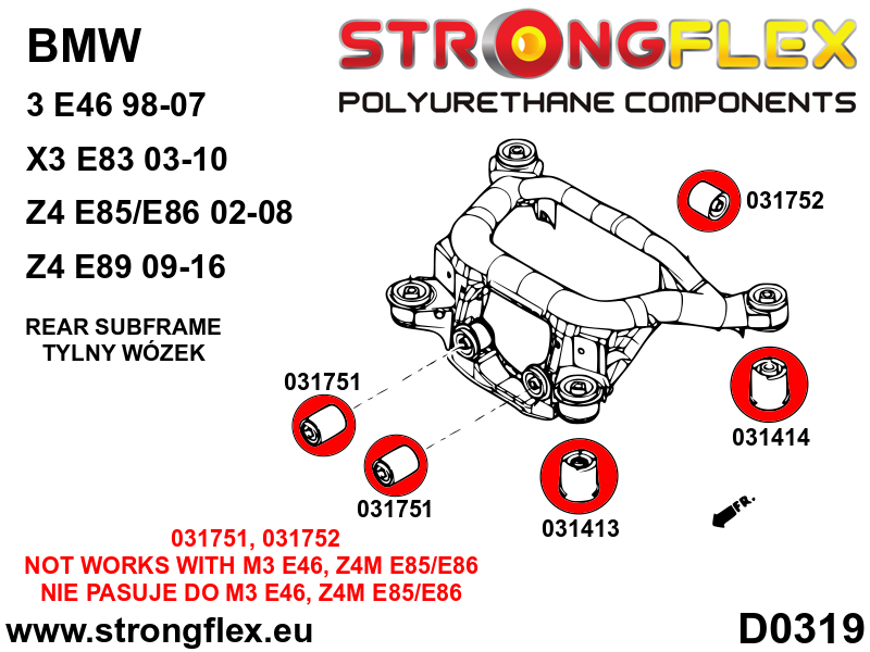 Silentblock trasero del subchasis trasero BMW Serie 3 E46 M3 E83 E85 E86 (031414B)