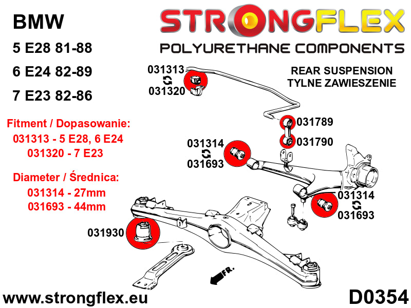 Rear crossmember bush SPORT - BMW > Serie 5 > II  E28|BMW > Serie 6 > I  E24 > E24 |BMW > Serie 7 > I  E23 > E23