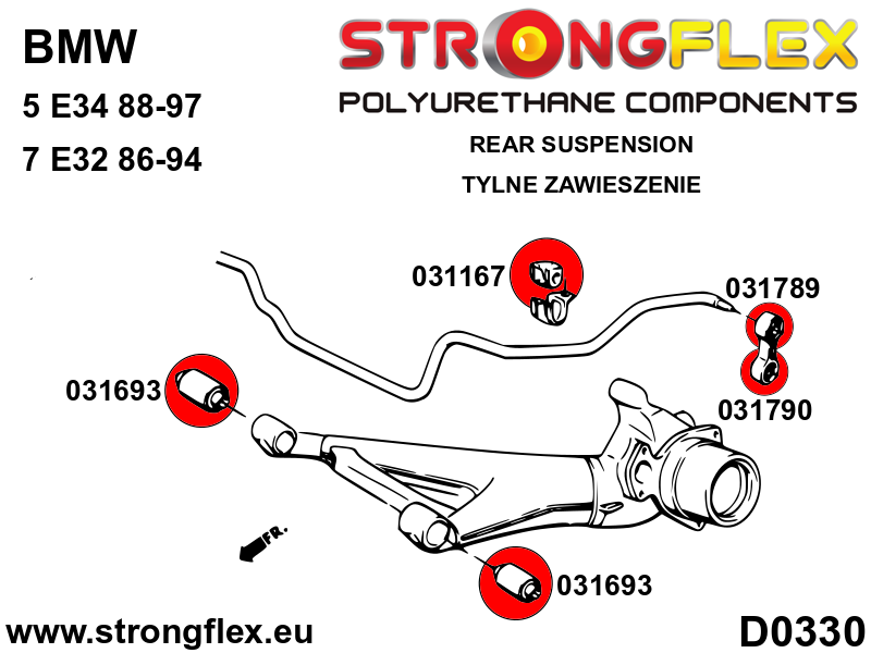 Kit de silentblock de suspensión trasera SPORT BMW Serie 5 E34 E32 Serie 7 (036172A)