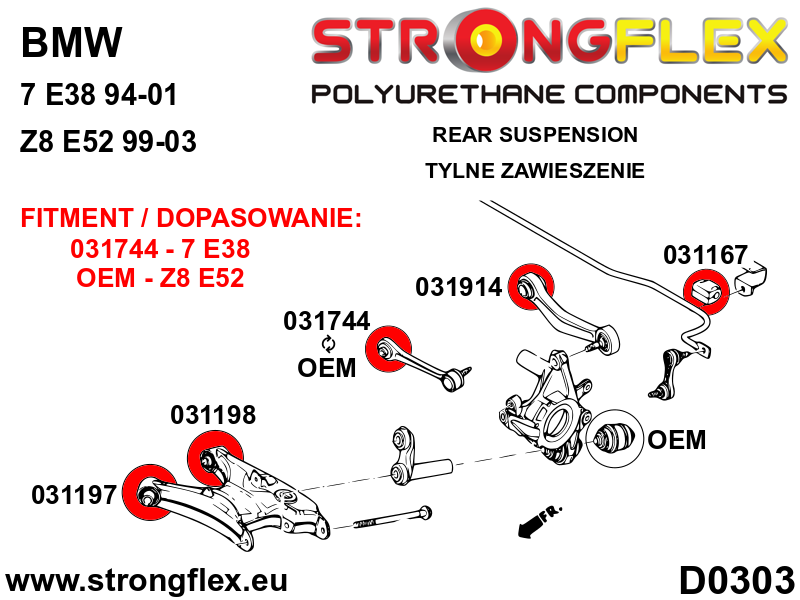 Kit de silentblocks de suspensión trasera BMW E38 (036088B)