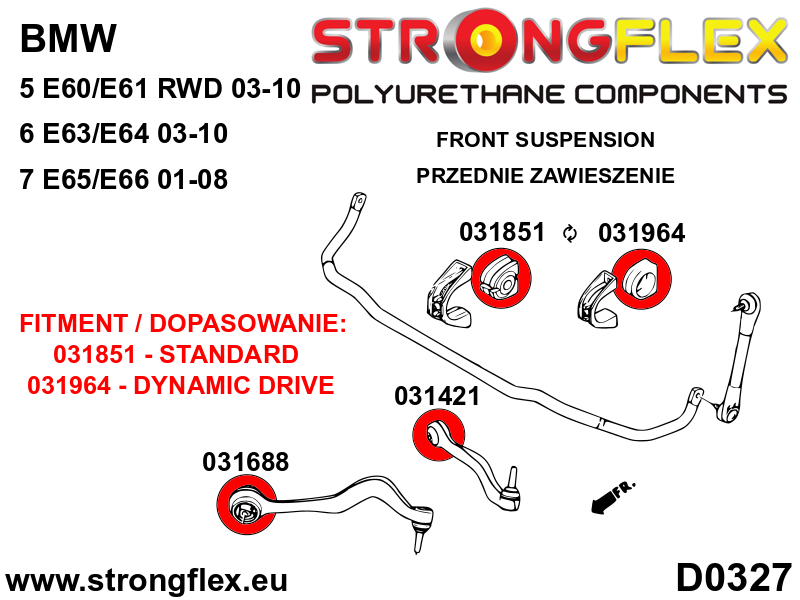 Buje de horquilla delantera SPORT BMW Serie 5 E60 E61 E65 E66 E63 E64 M6 M5 (031688A)