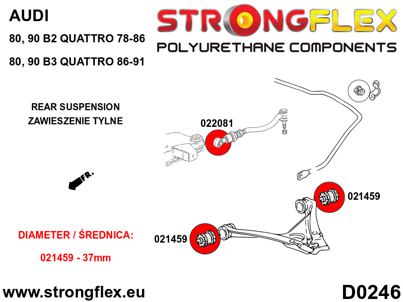Silentblock de brazo delantero y trasero SPORT Audi 80 B2 B3 B4 FWD Quattro (021459A)
