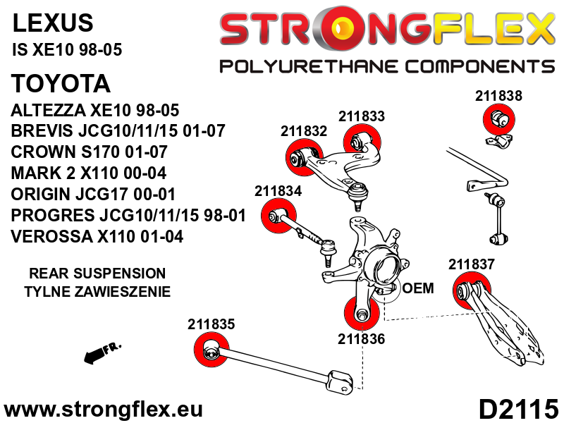 Silentblock de brazo tirado trasero delantero Toyota Altezza XE10 S160 Z40 (211835B)