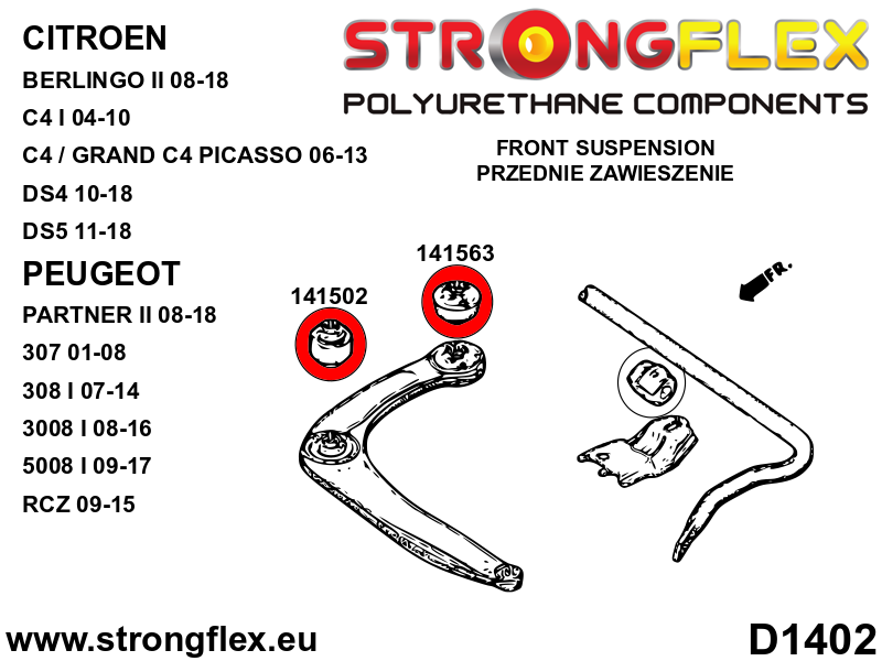 Silentblock trasero del brazo delantero SPORT Peugeot 206 206+ Berlingo C4 (141563A)
