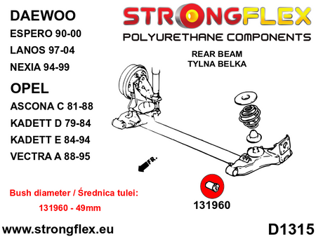 Silentblock de eje trasero 49 mm SPORT Daewoo Espero FWD Lanos Nexia Ascona (131960A)