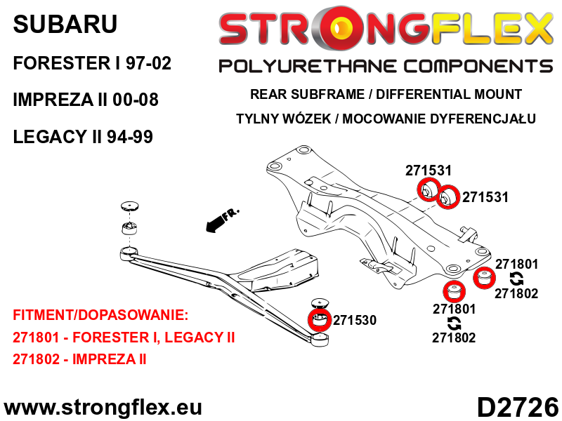 Silentblock del puente trasero 59mm Subaru Forester Impreza Legacy Outback (271801B)