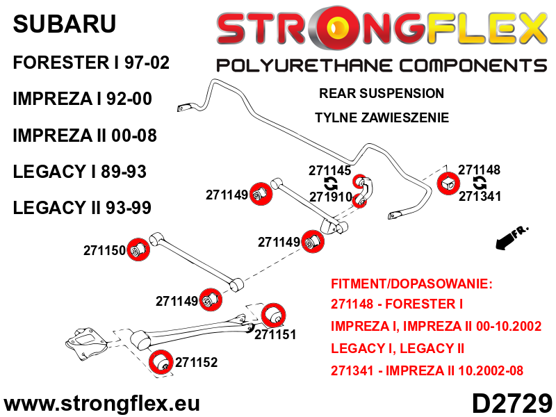 Silentblock de barra trasera Saab 9-2X Alcyone SVX Forester Impreza Legacy (271150B)