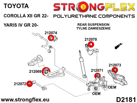 Silentblock del brazo tirado trasero SPORT Toyota Yaris P21 PA1 PH1 E210 (212069A)