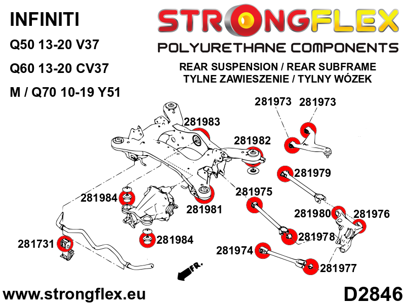 Kit de silentblock de suspensión trasera Infiniti M Q70 Y51 Q50 V37 (286224B)