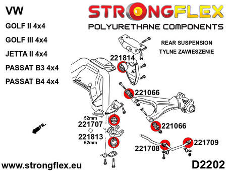 Silentblock de eje trasero 52 mm SPORT Volkswagen Golf 1G A2 B3 B4 4x4 (221707A)