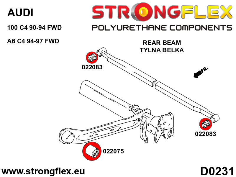 Silentblock de montaje del eje trasero Audi A6 C4 FWD S6 RS6 100 S4 (022075B)